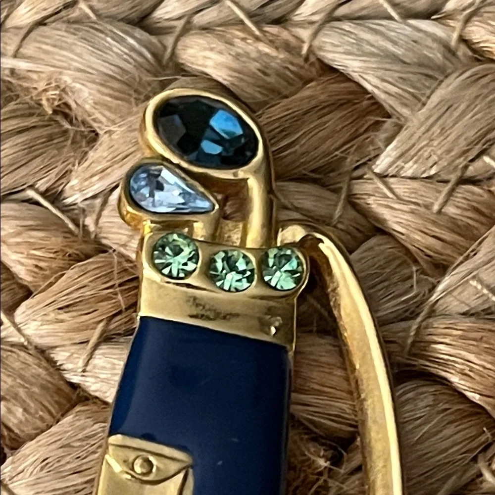 LIA Gold and‎ Blue Enamel Golf Bag Brooch with Rhinestones